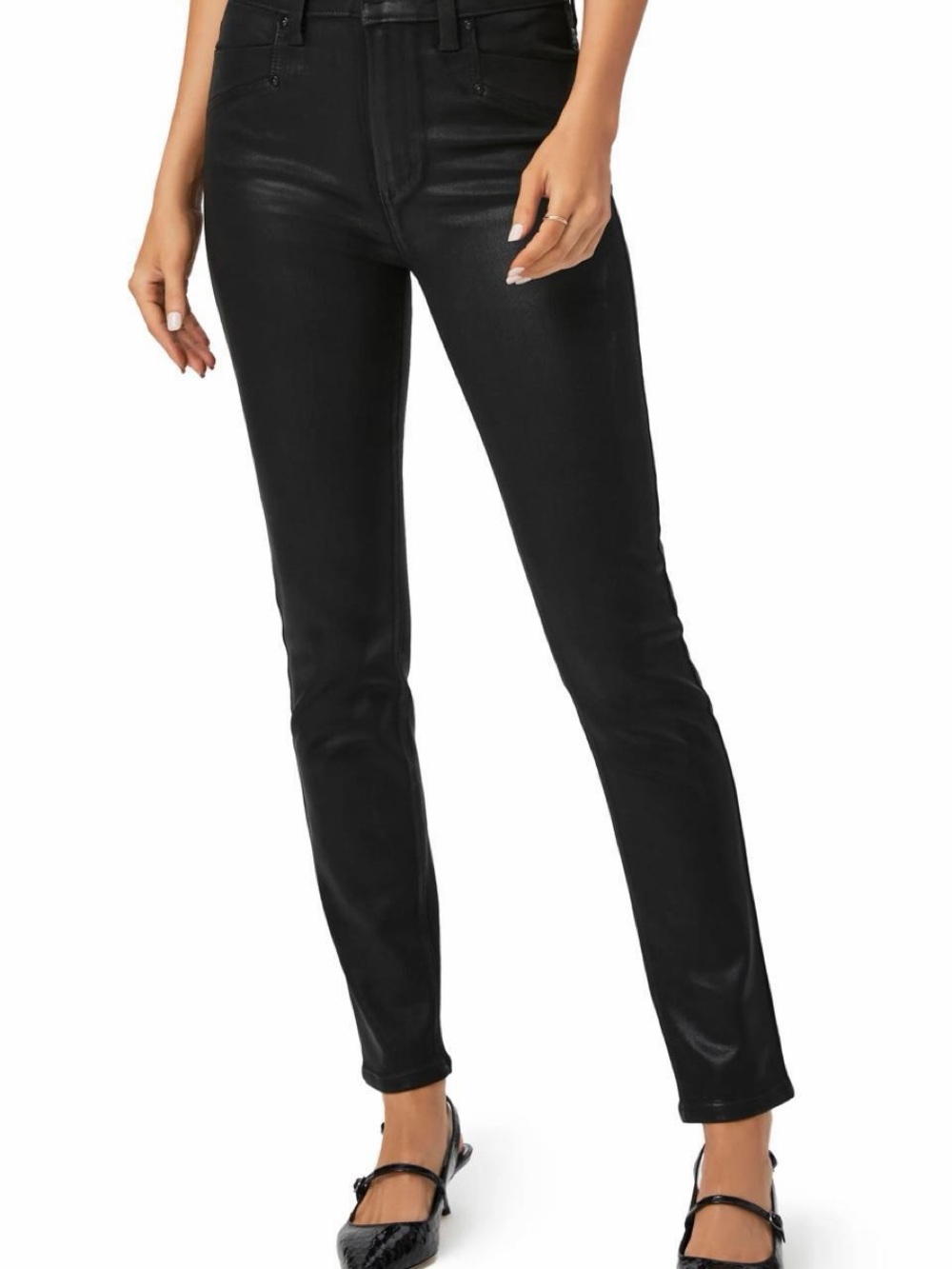 PAIGE Gemma Black Coated High Rise Cigarette Jeans Size 30